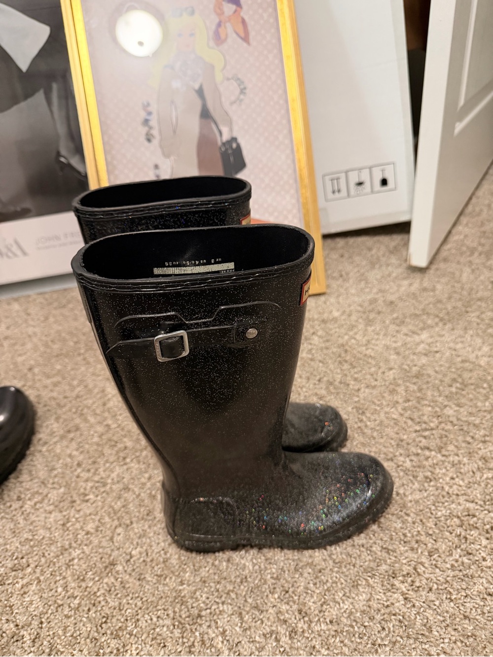 Hunter Kids Black Glitter Mid-Calf Rain Boots